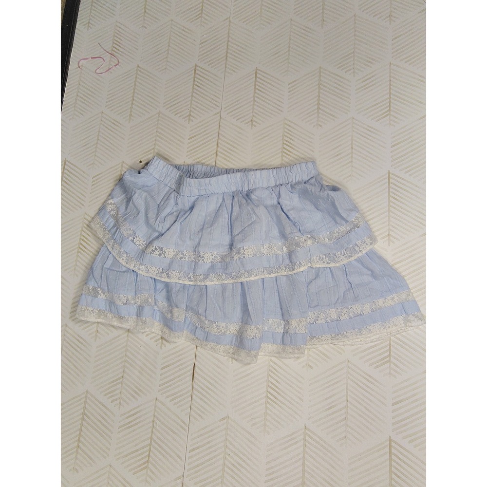 Francesca's Blue Swiss Dot Tiered Lace Trim Mini Skirt Large NWT B019020846FI